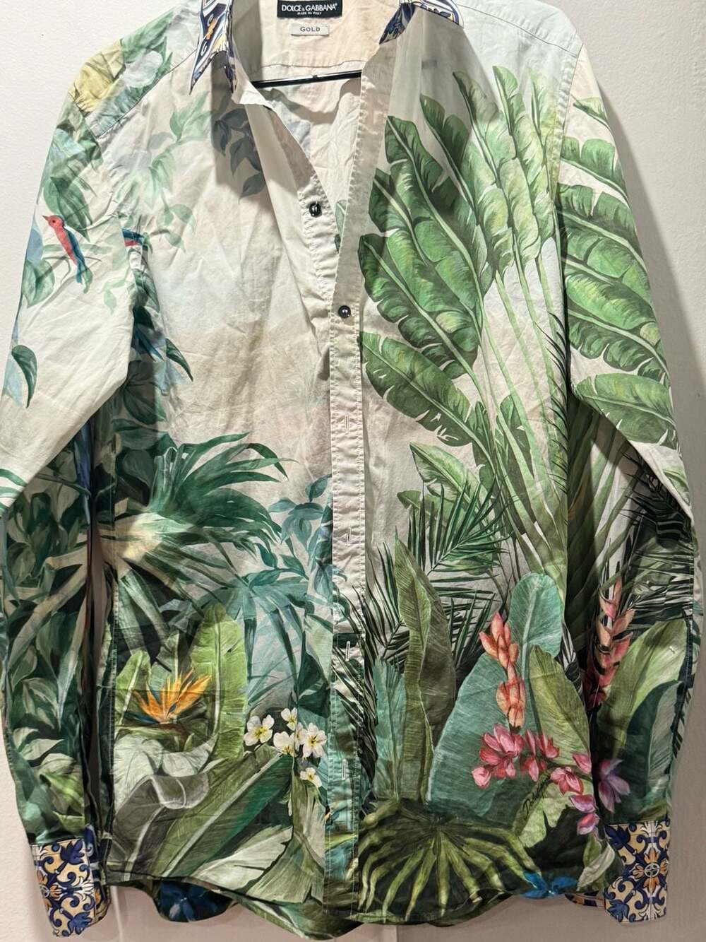 Dolce & Gabbana Gold Fit Tropical Jungle Forest Print Button-Down Shirt - Picture 8 of 9